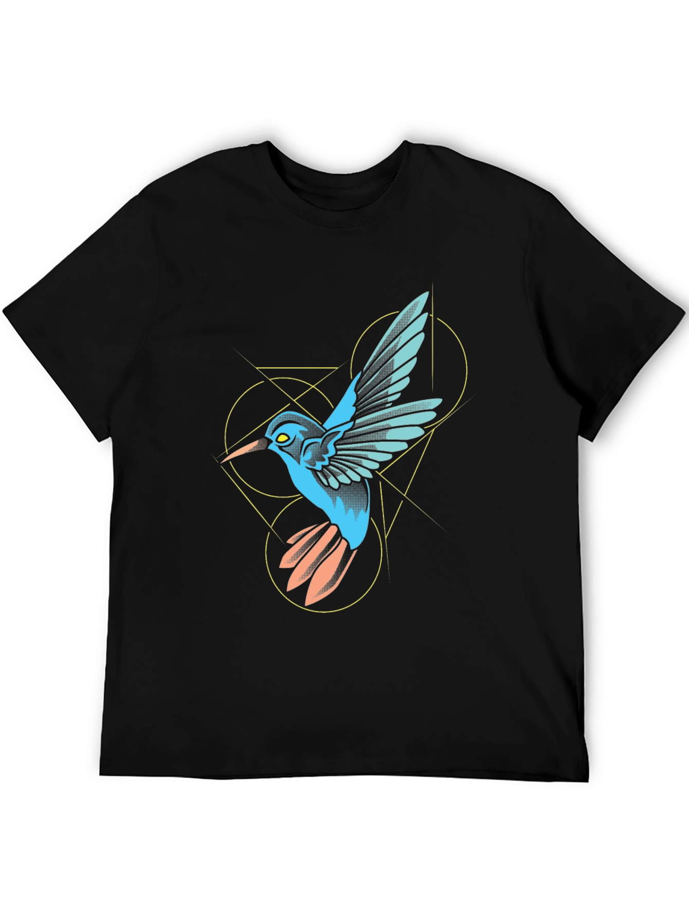 Geometric Hummingbird Graphic Black T-Shirt