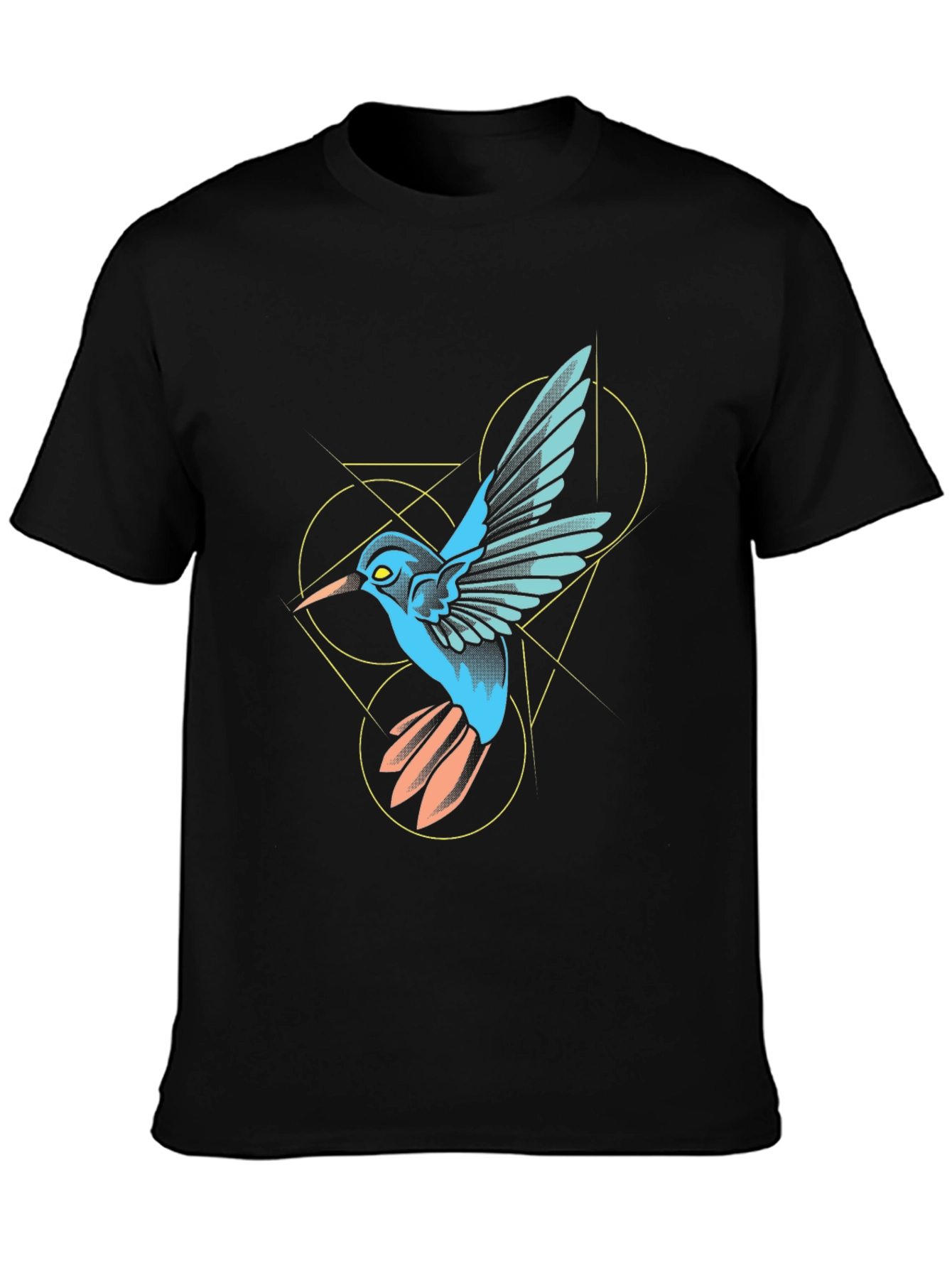 Geometric Hummingbird Graphic Black T-Shirt