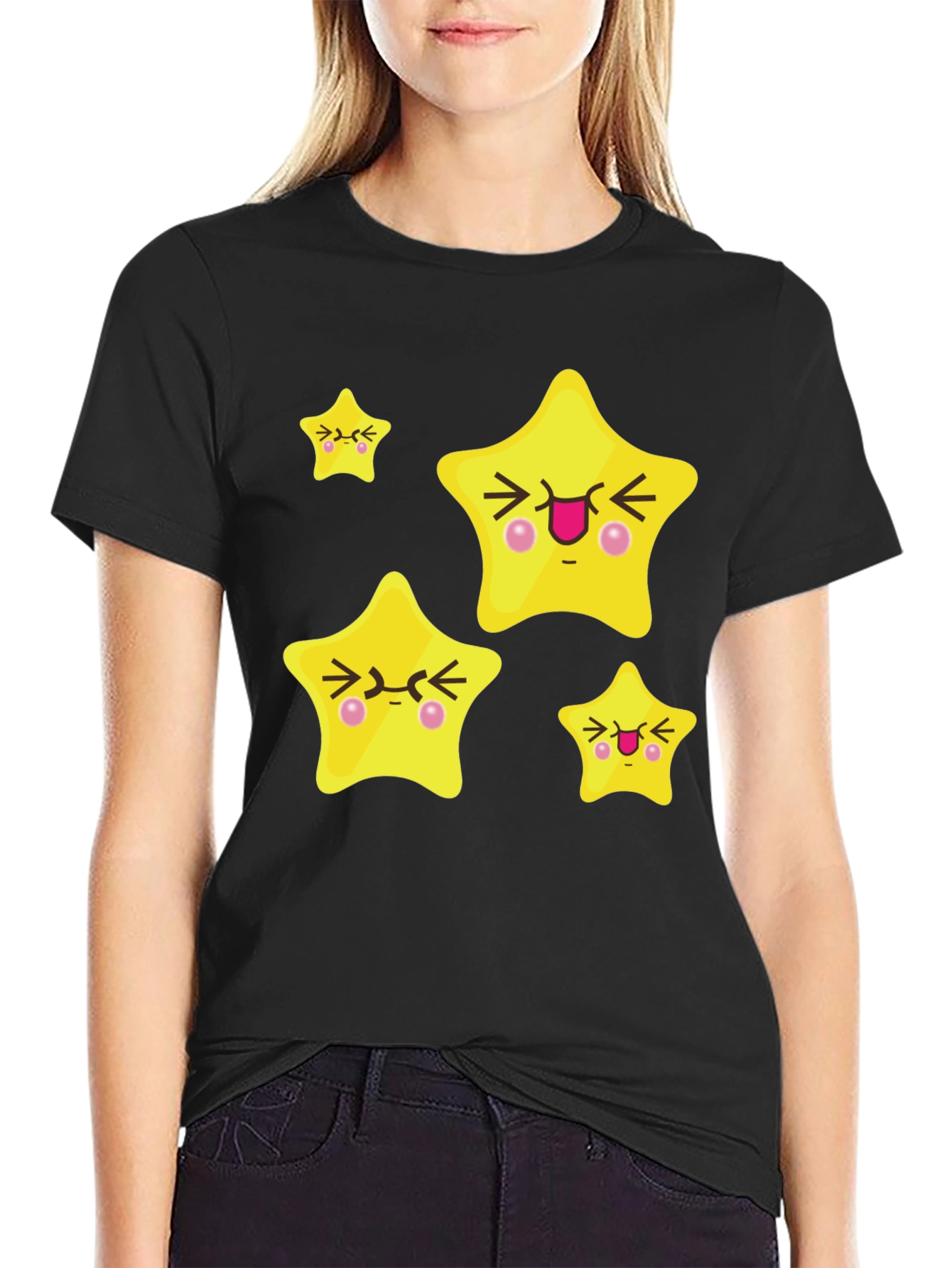 Cute Cartoon Star Graphic Black T-Shirt