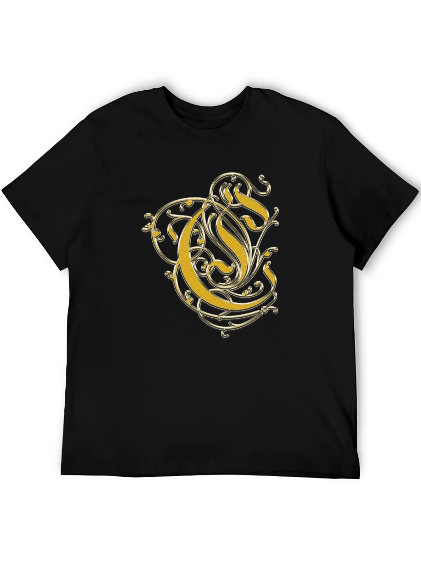Elegant Gold Letter Graphic Black T-Shirt
