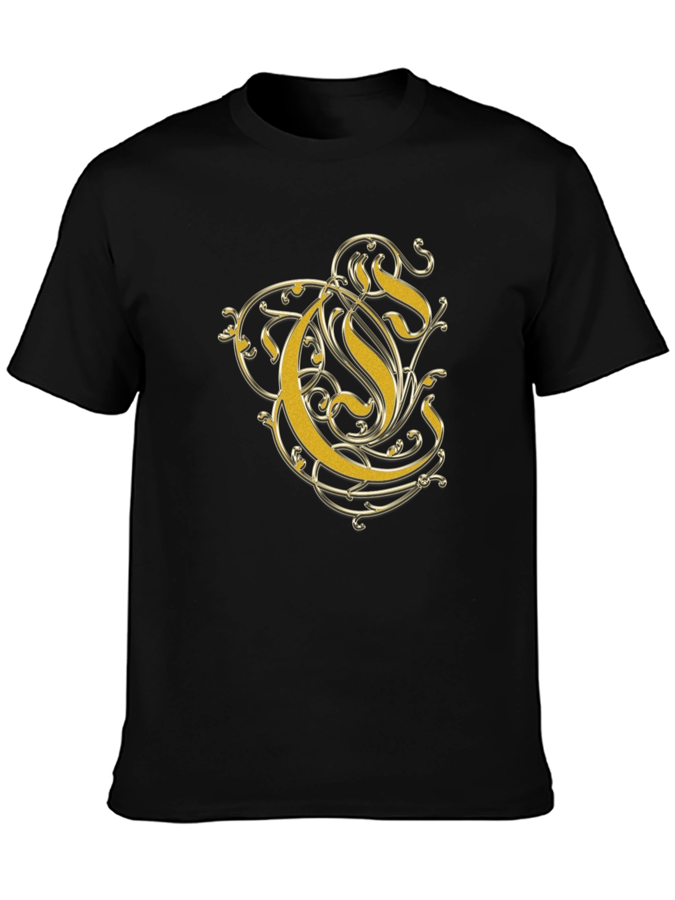 Elegant Gold Letter Graphic Black T-Shirt