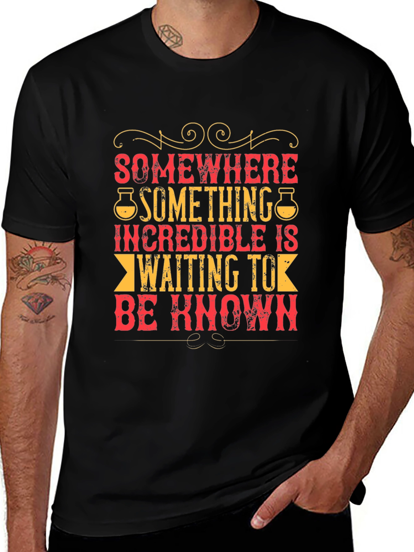 Incredible Waiting T-Shirt - Black Cotton Blend Casual Tee
