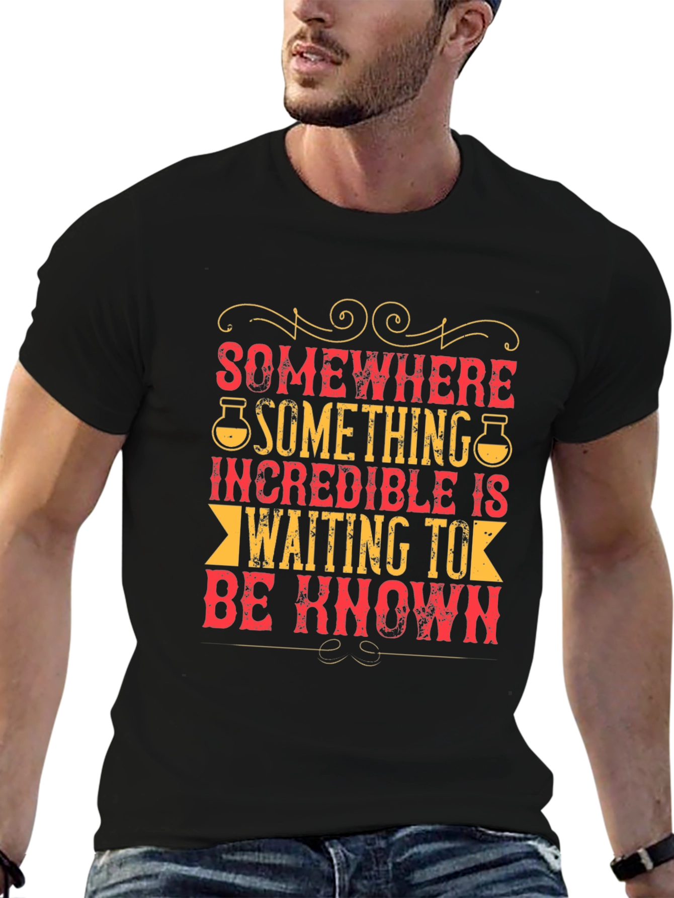 Incredible Waiting T-Shirt - Black Cotton Blend Casual Tee