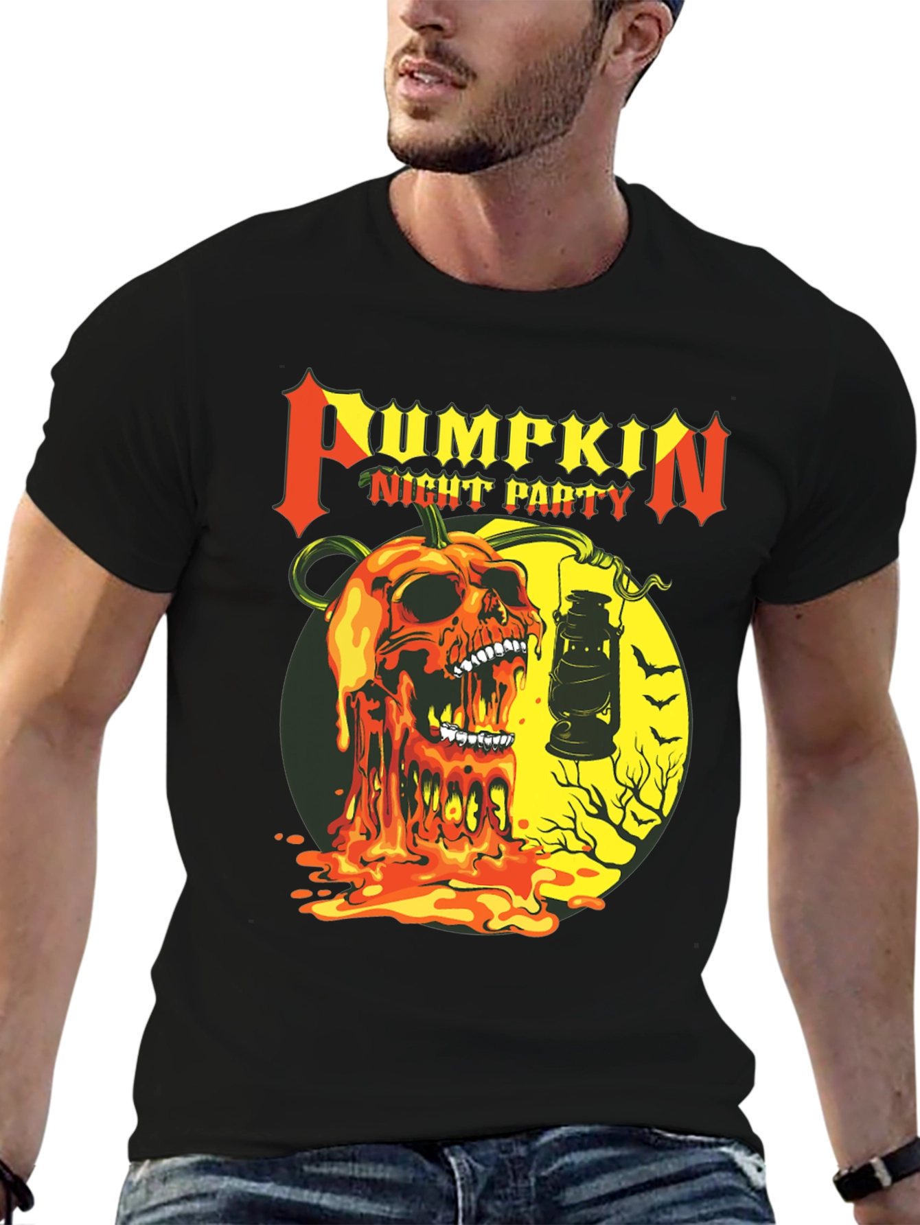 Pumpkin Night Party Black Graphic Tee