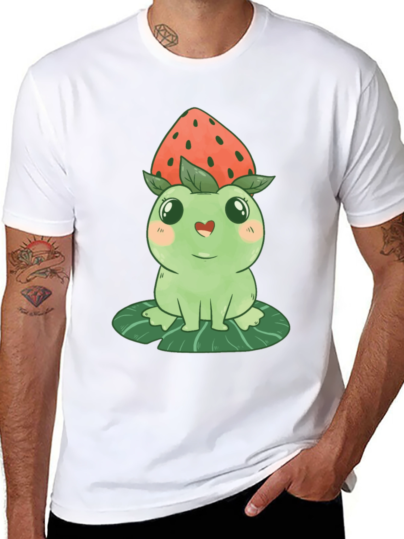 Cute Kawaii Frog Strawberry Hat T-Shirt