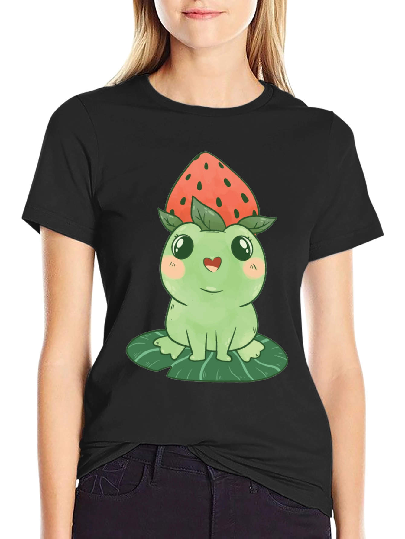 Cute Kawaii Frog Strawberry Hat T-Shirt