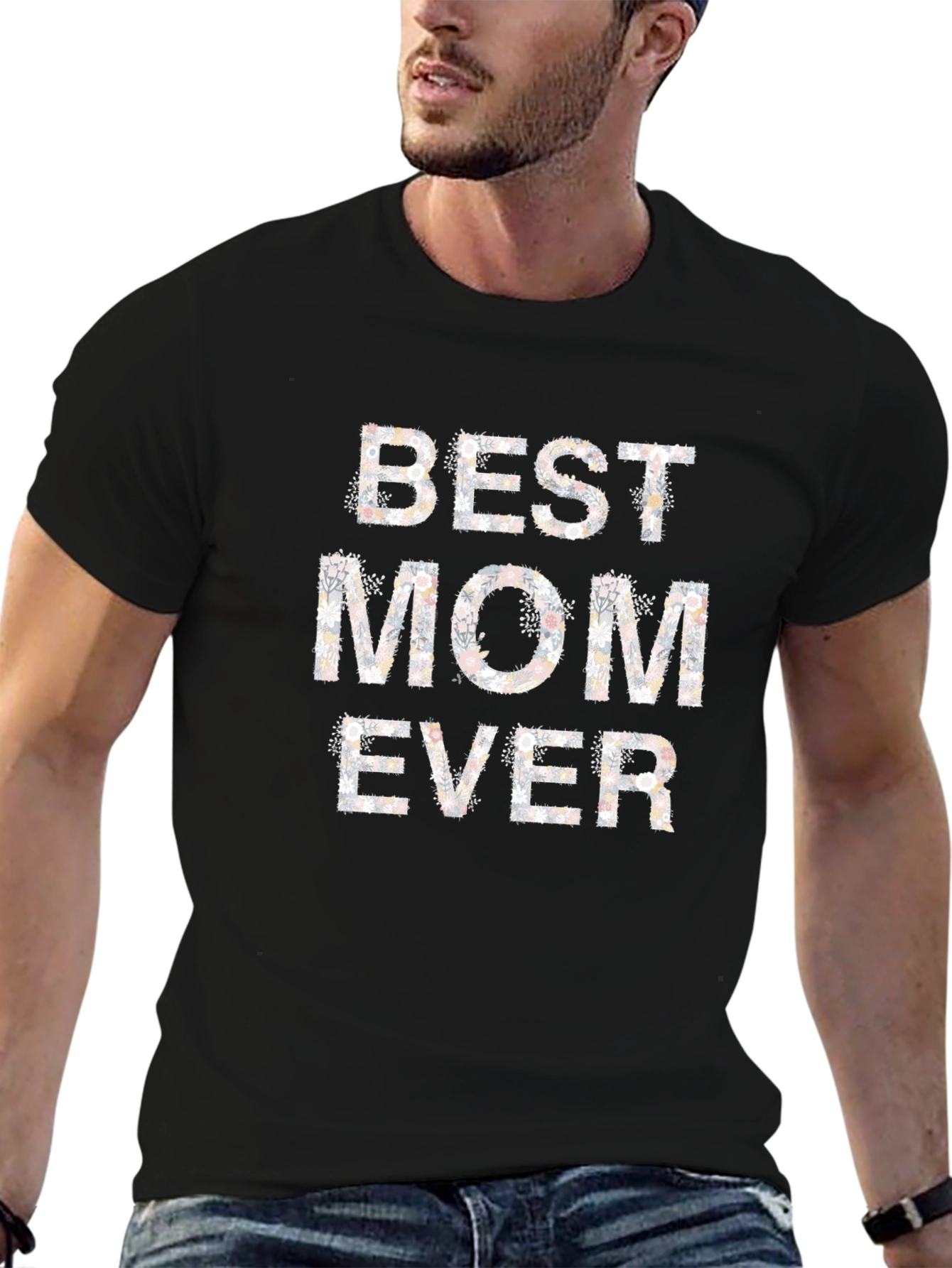 Best Mom Ever Floral Print Black T-Shirt