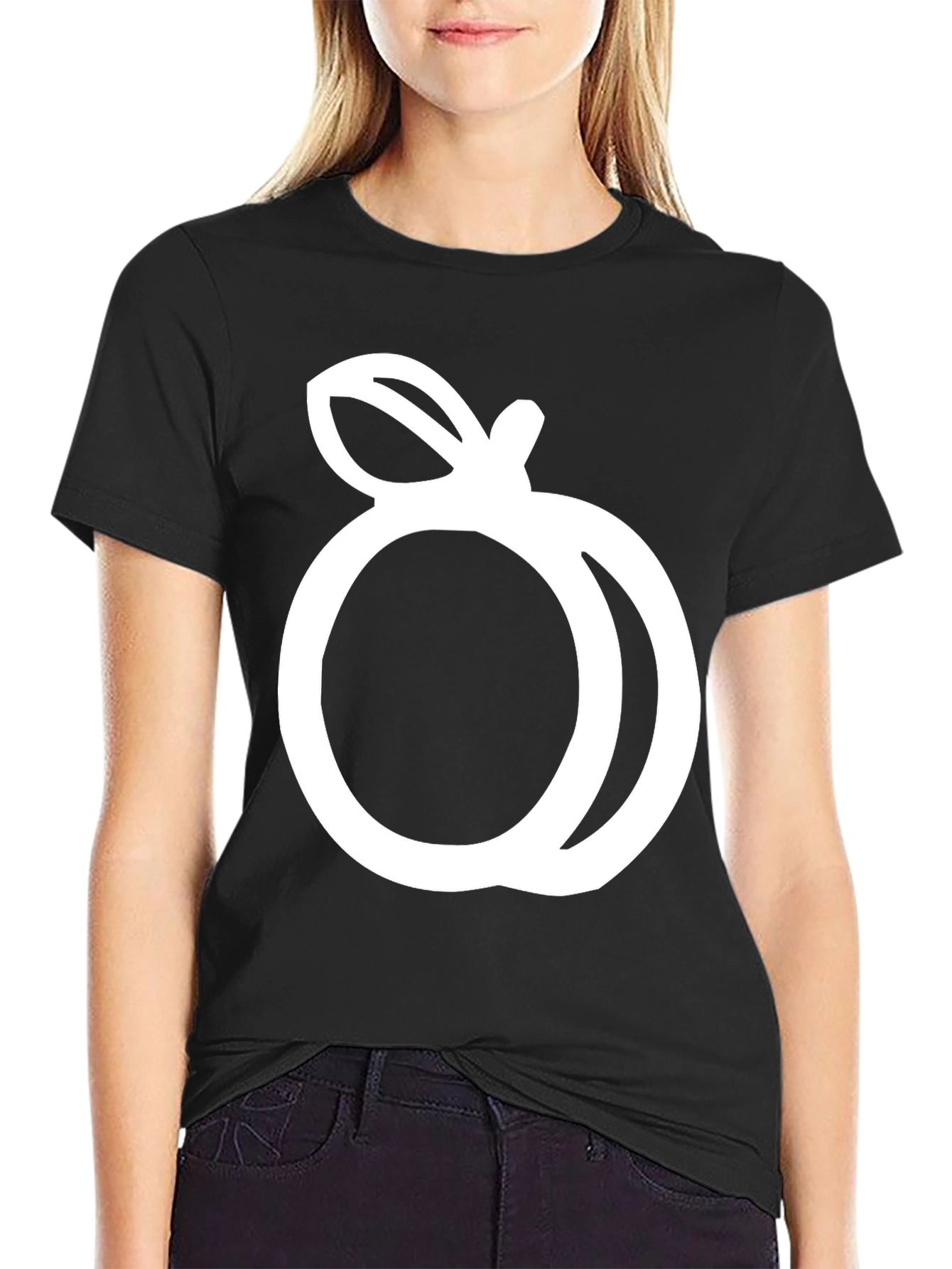 Black T-Shirt with White Peach Graphic