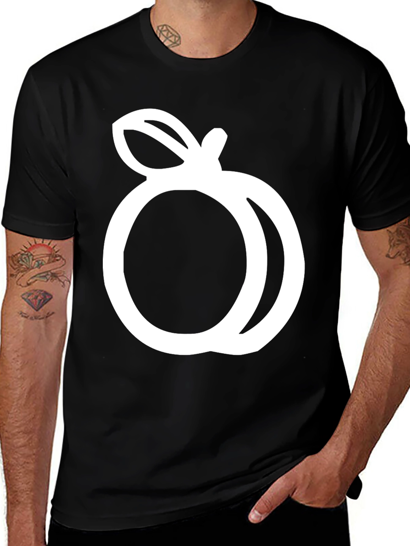 Black T-Shirt with White Peach Graphic
