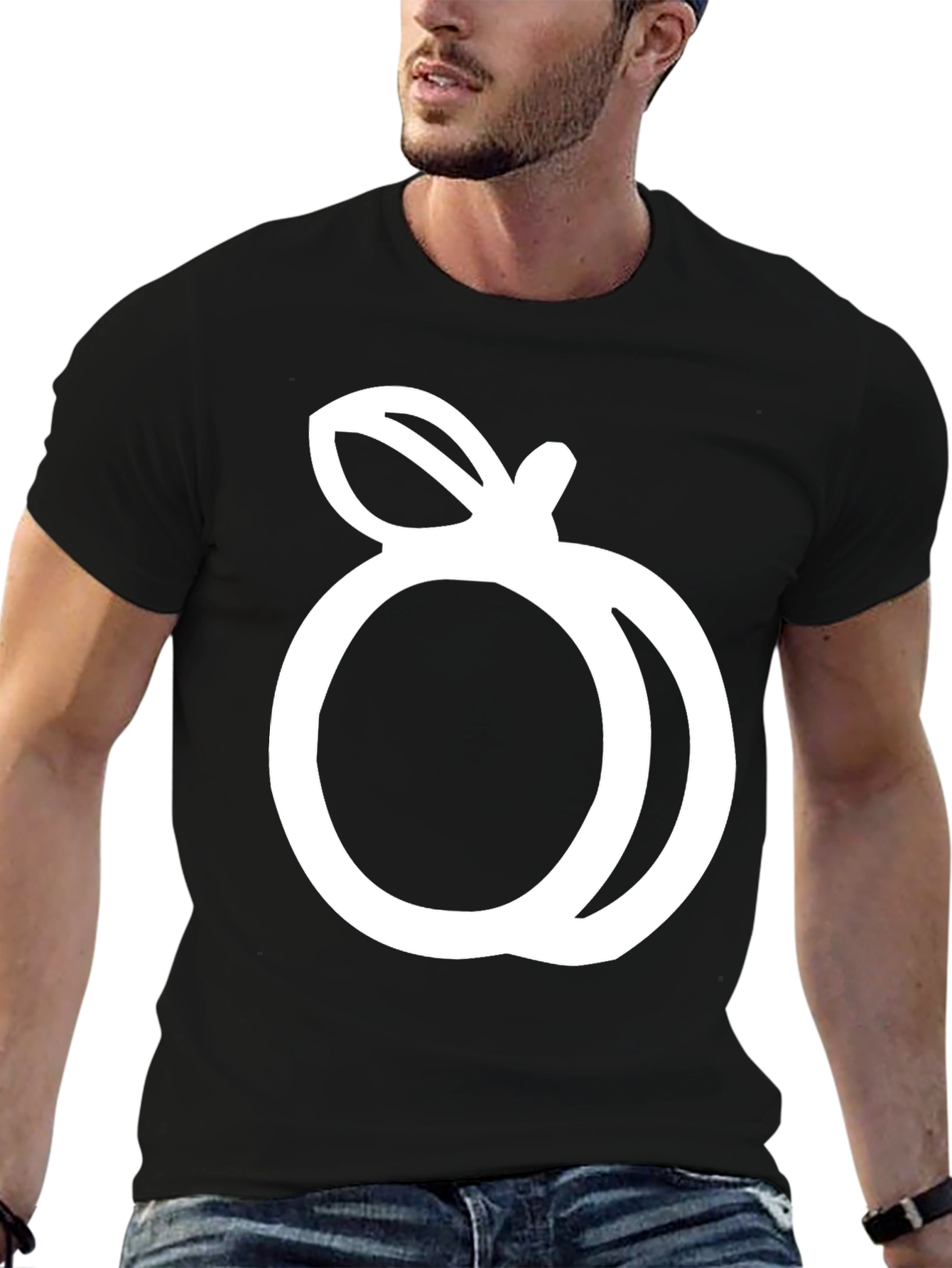 Black T-Shirt with White Peach Graphic