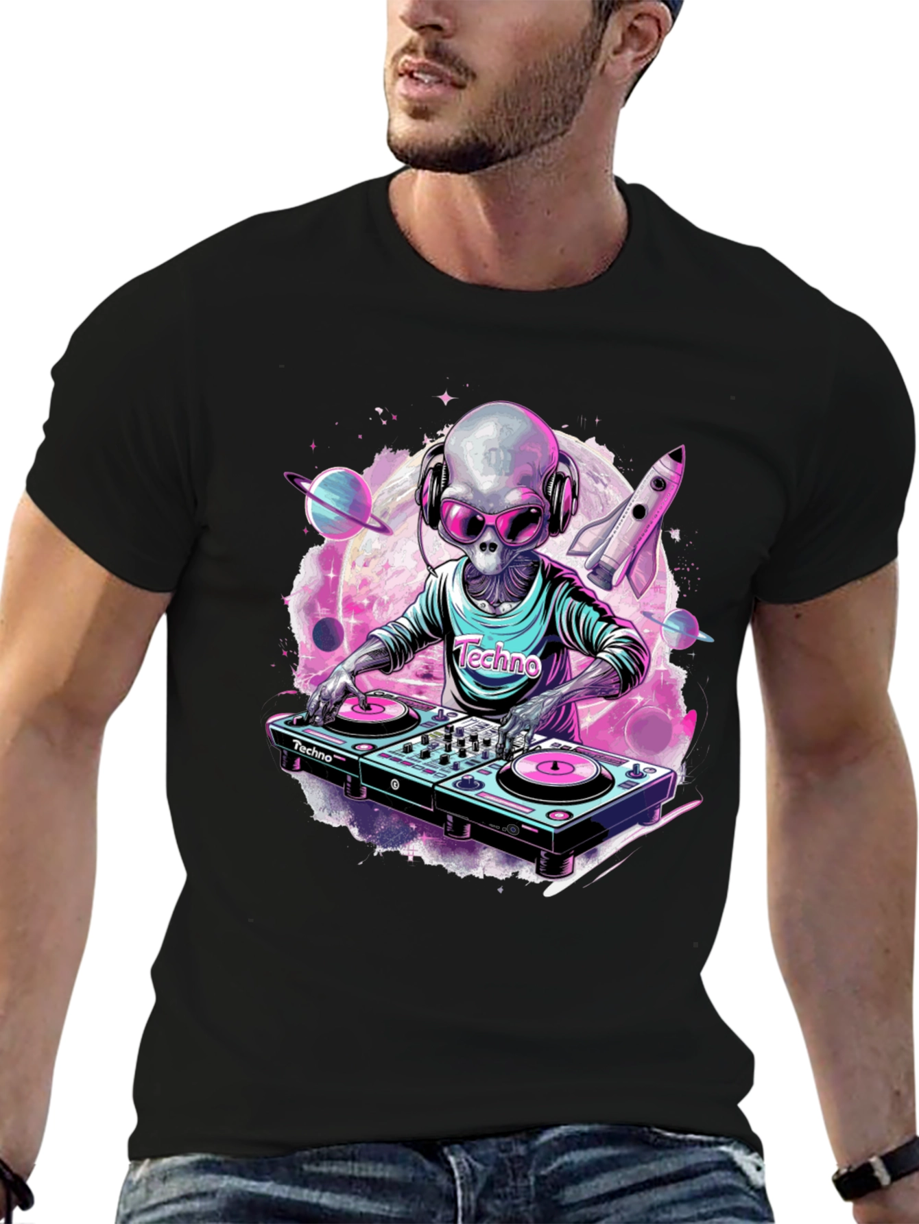 Techno Alien DJ Graphic T-Shirt