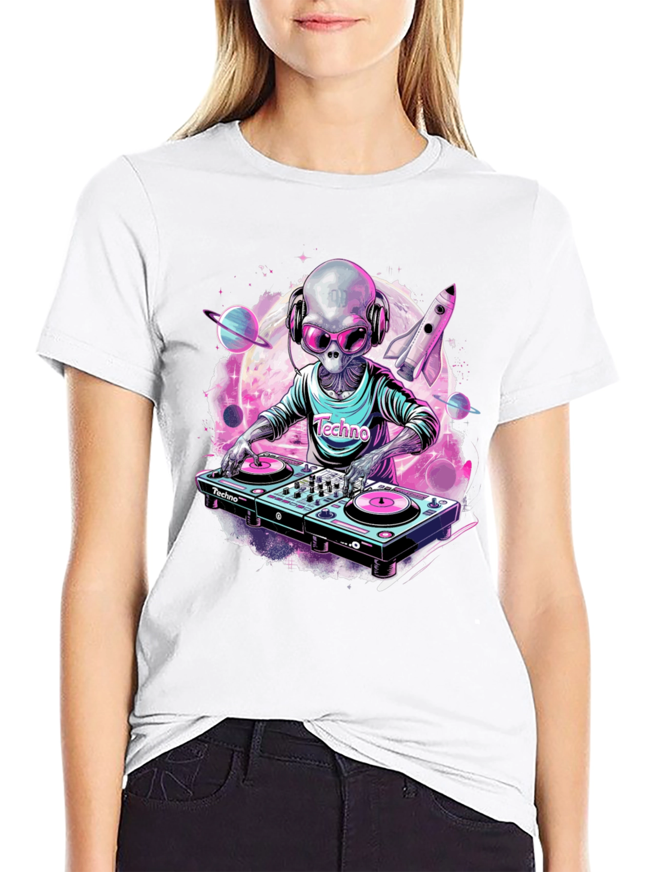 Techno Alien DJ Graphic T-Shirt