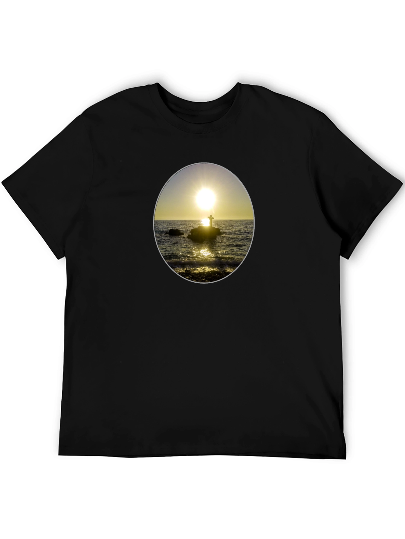 Sunset Seascape Graphic Tee - Black Casual T-Shirt