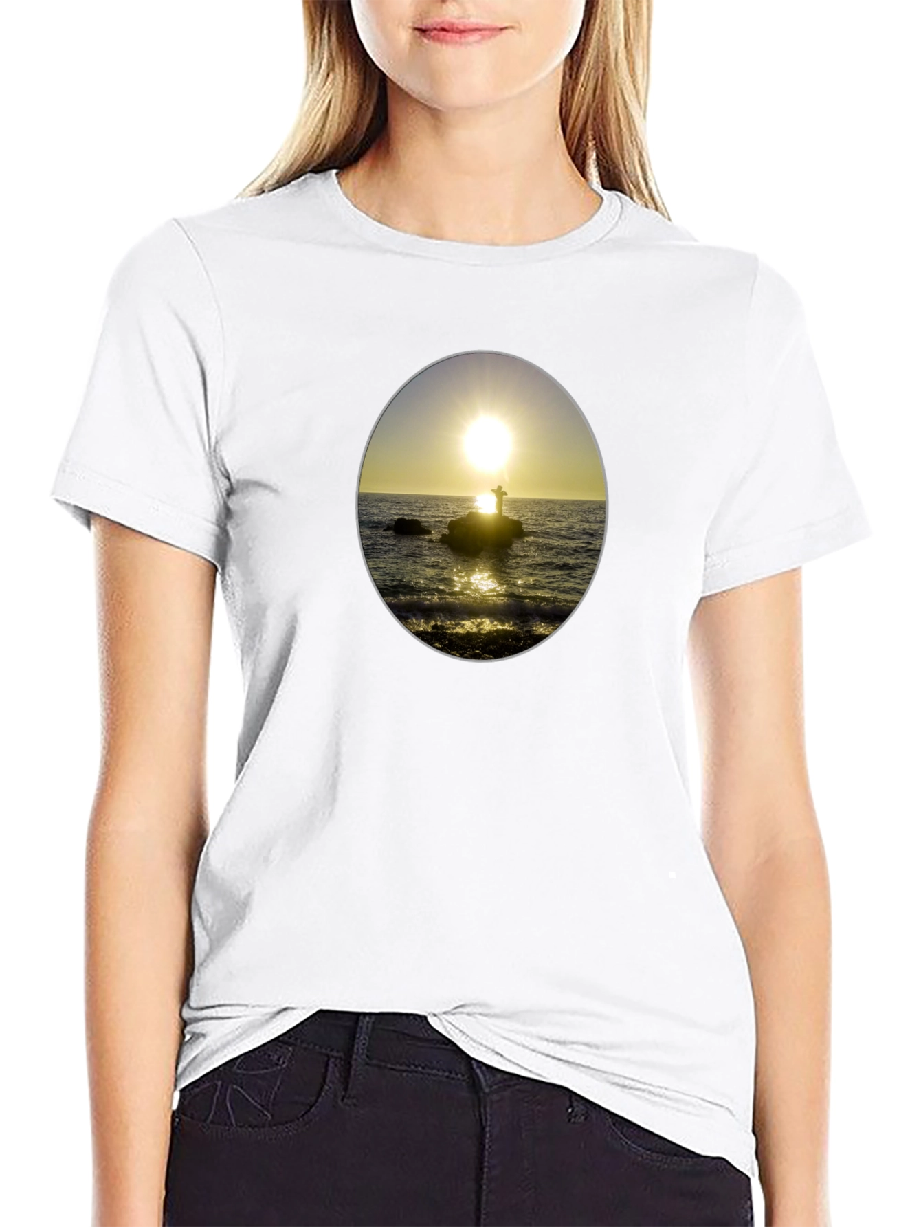 Sunset Seascape Graphic Tee - Black Casual T-Shirt