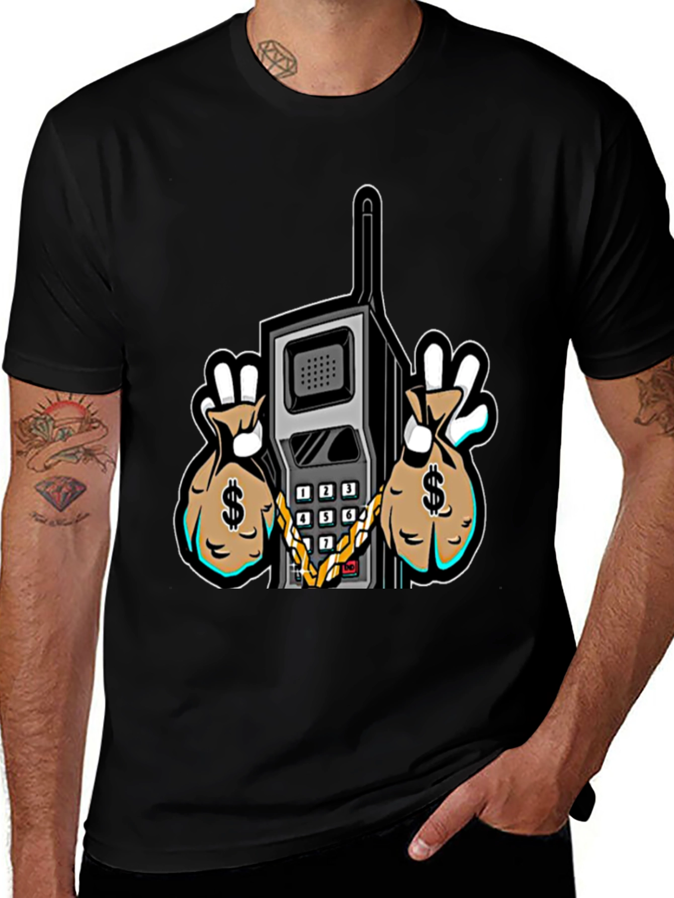 Retro Brick Phone Money Bags Graphic Tee