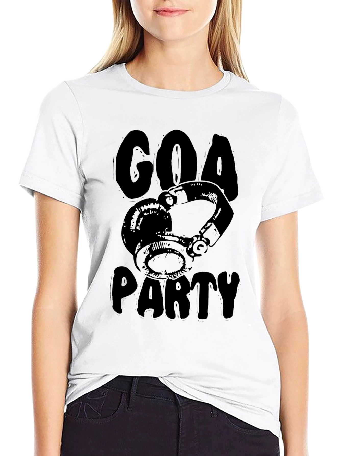 Goa Party Black Graphic T-Shirt - Headphones Design