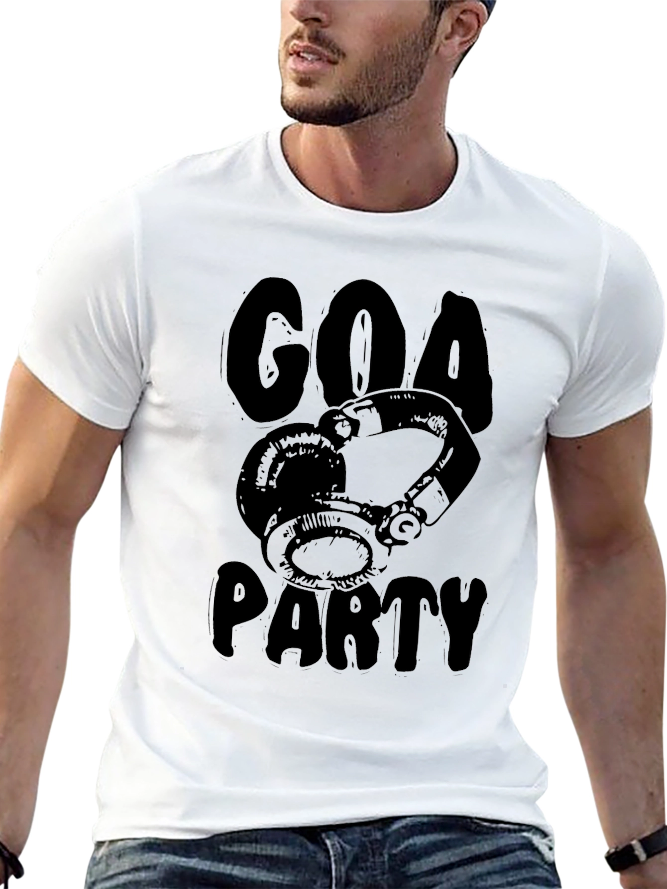 Goa Party Black Graphic T-Shirt - Headphones Design