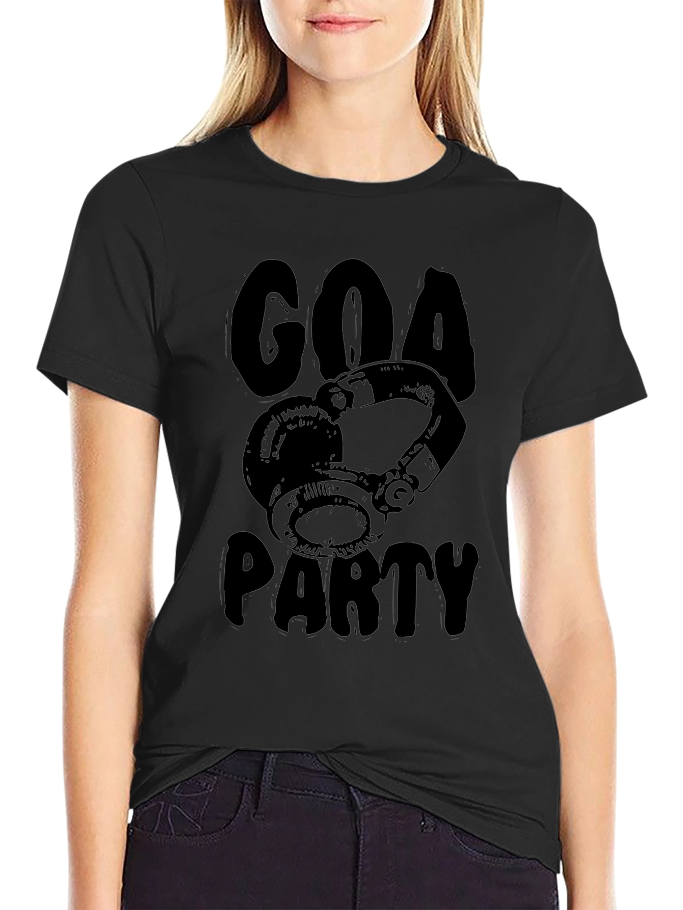 Goa Party Black Graphic T-Shirt - Headphones Design