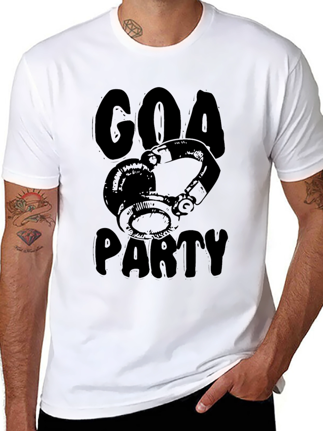 Goa Party Black Graphic T-Shirt - Headphones Design