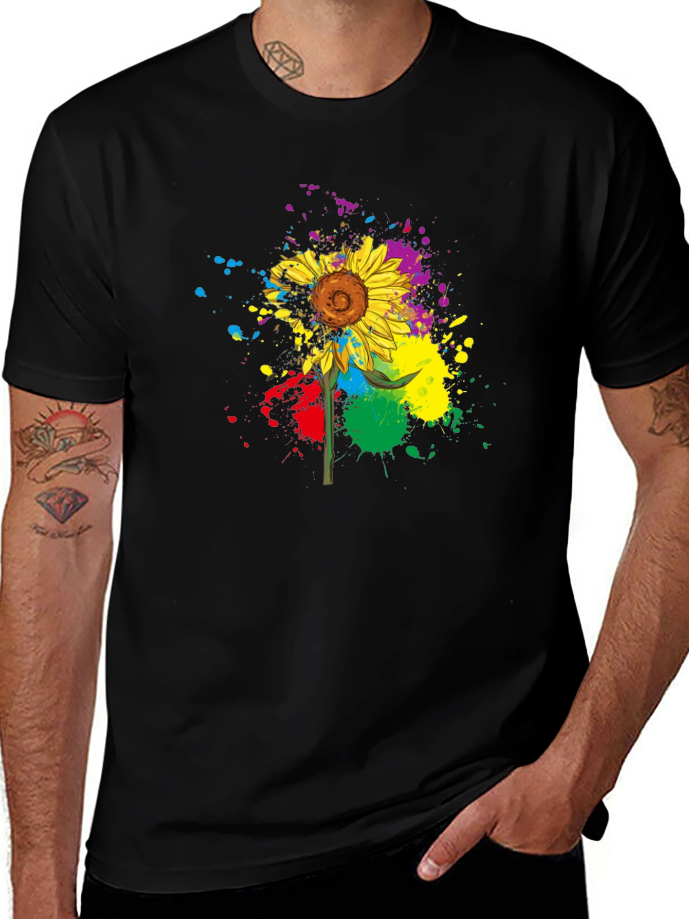 Colorful Sunflower Splatter T-Shirt