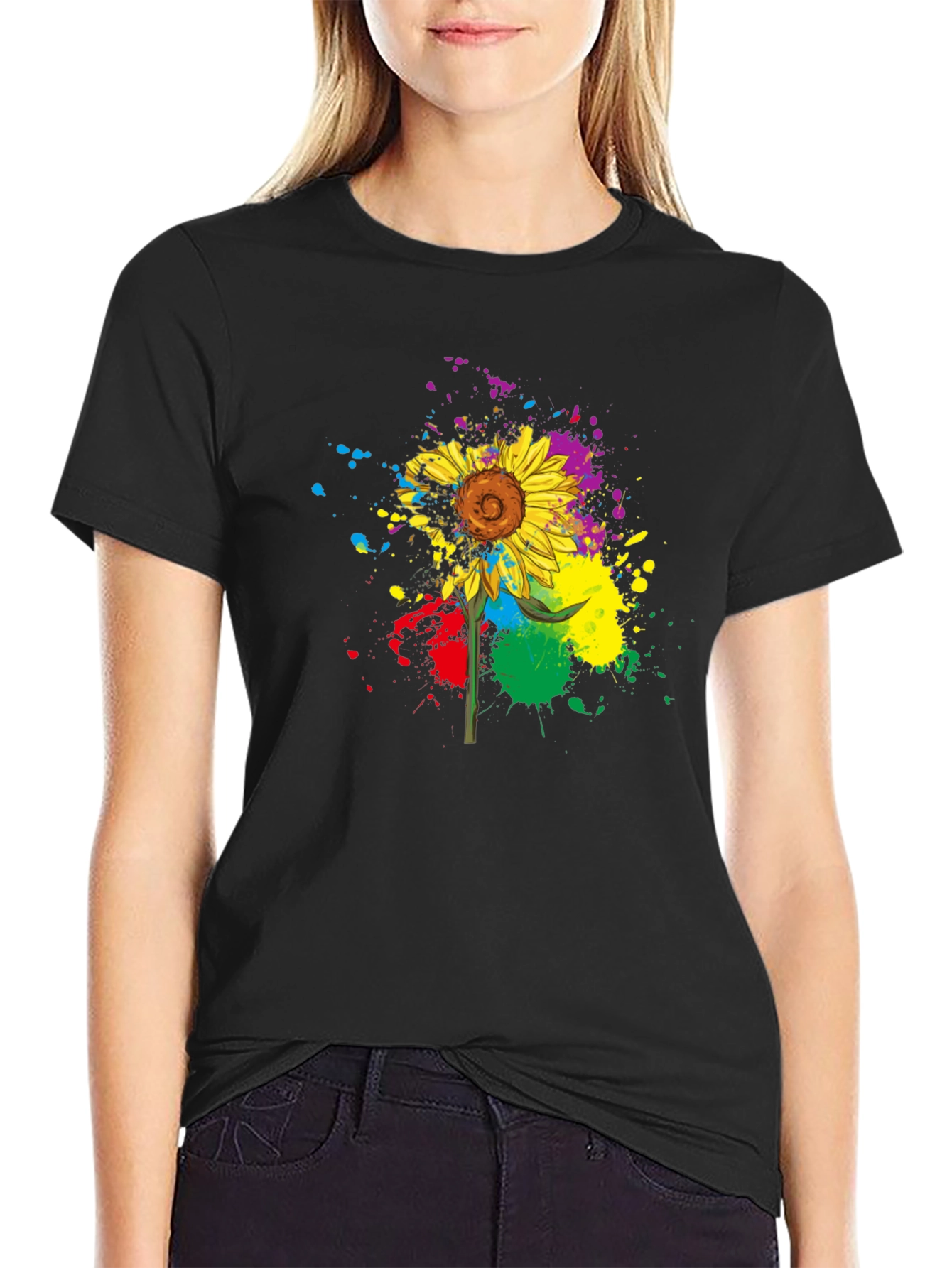 Colorful Sunflower Splatter T-Shirt