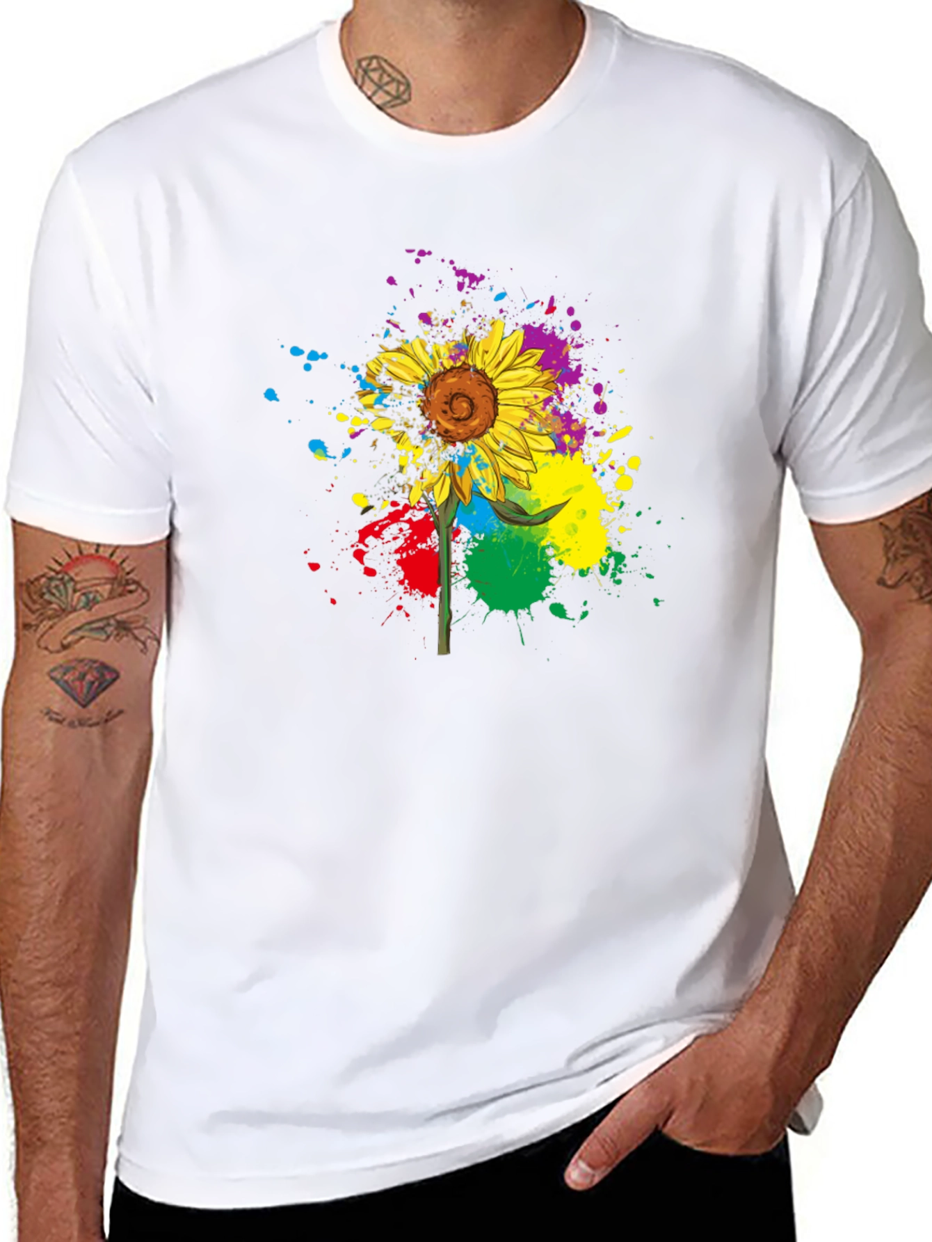 Colorful Sunflower Splatter T-Shirt