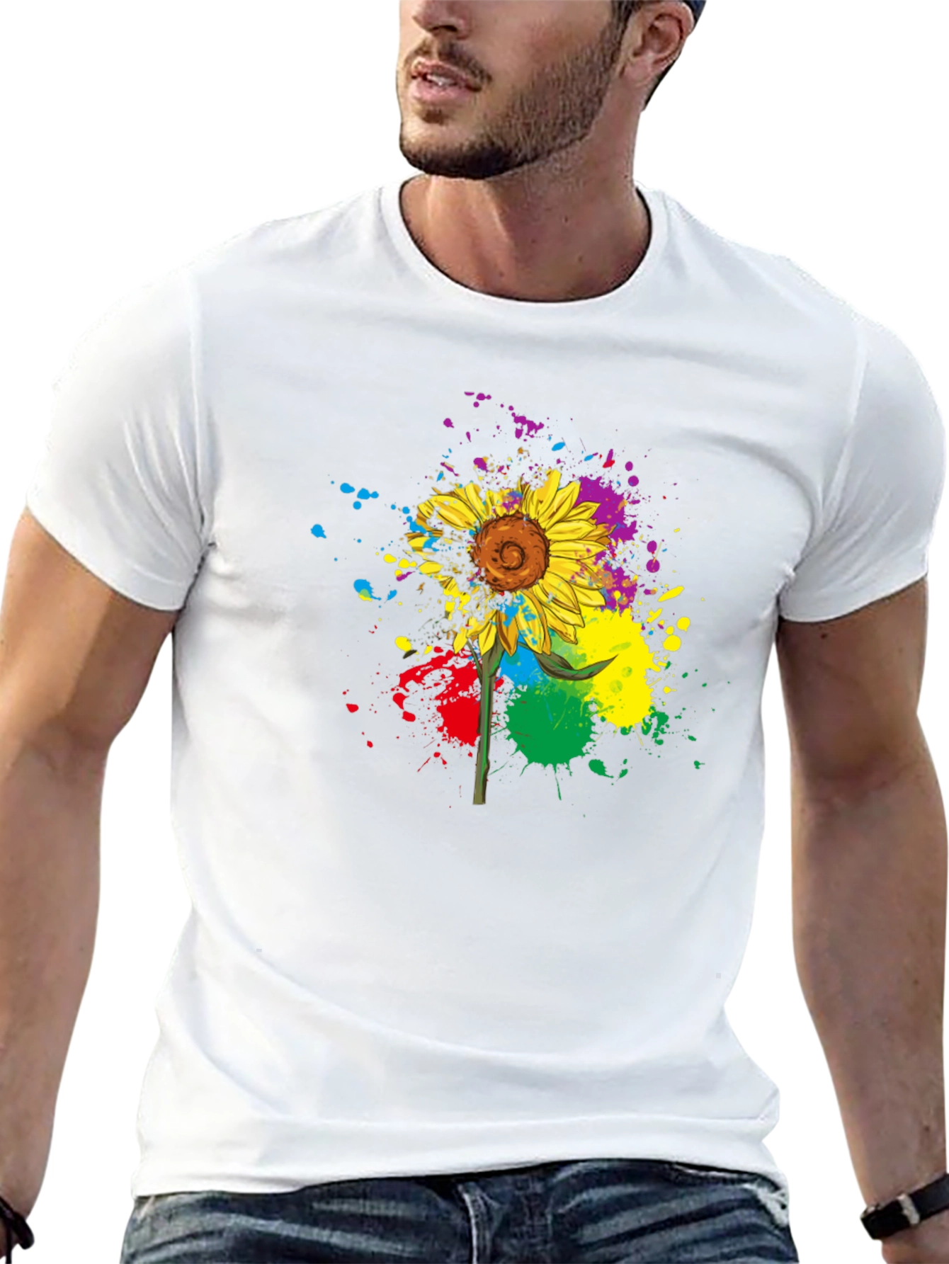 Colorful Sunflower Splatter T-Shirt