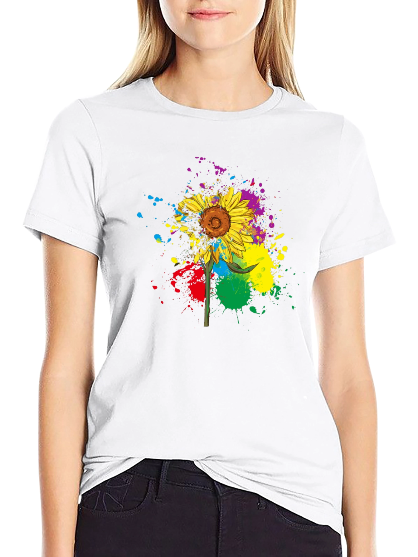 Colorful Sunflower Splatter T-Shirt
