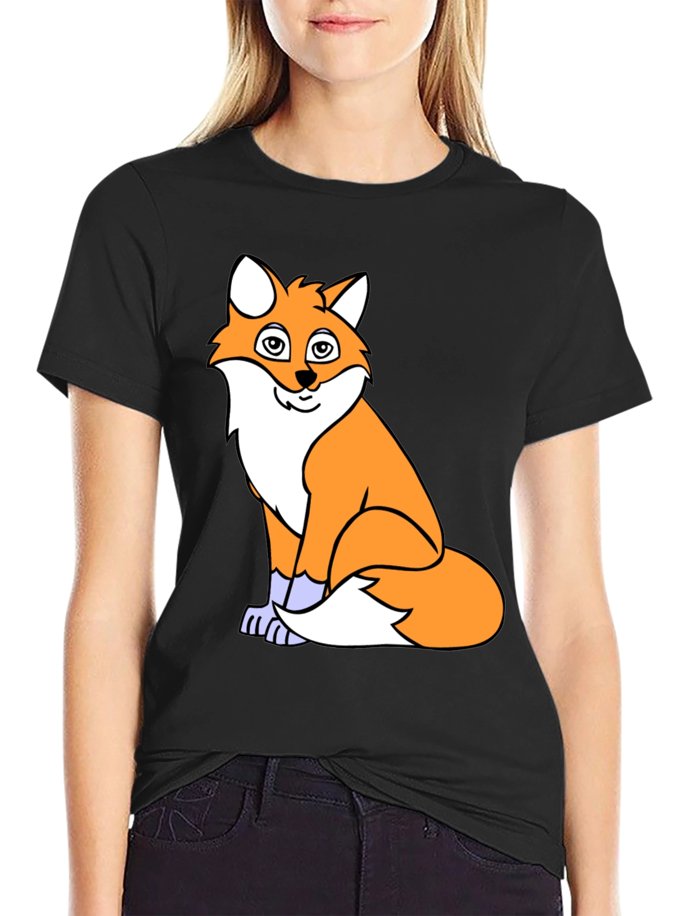 Fox Graphic Print T-Shirt - Casual Black Tee