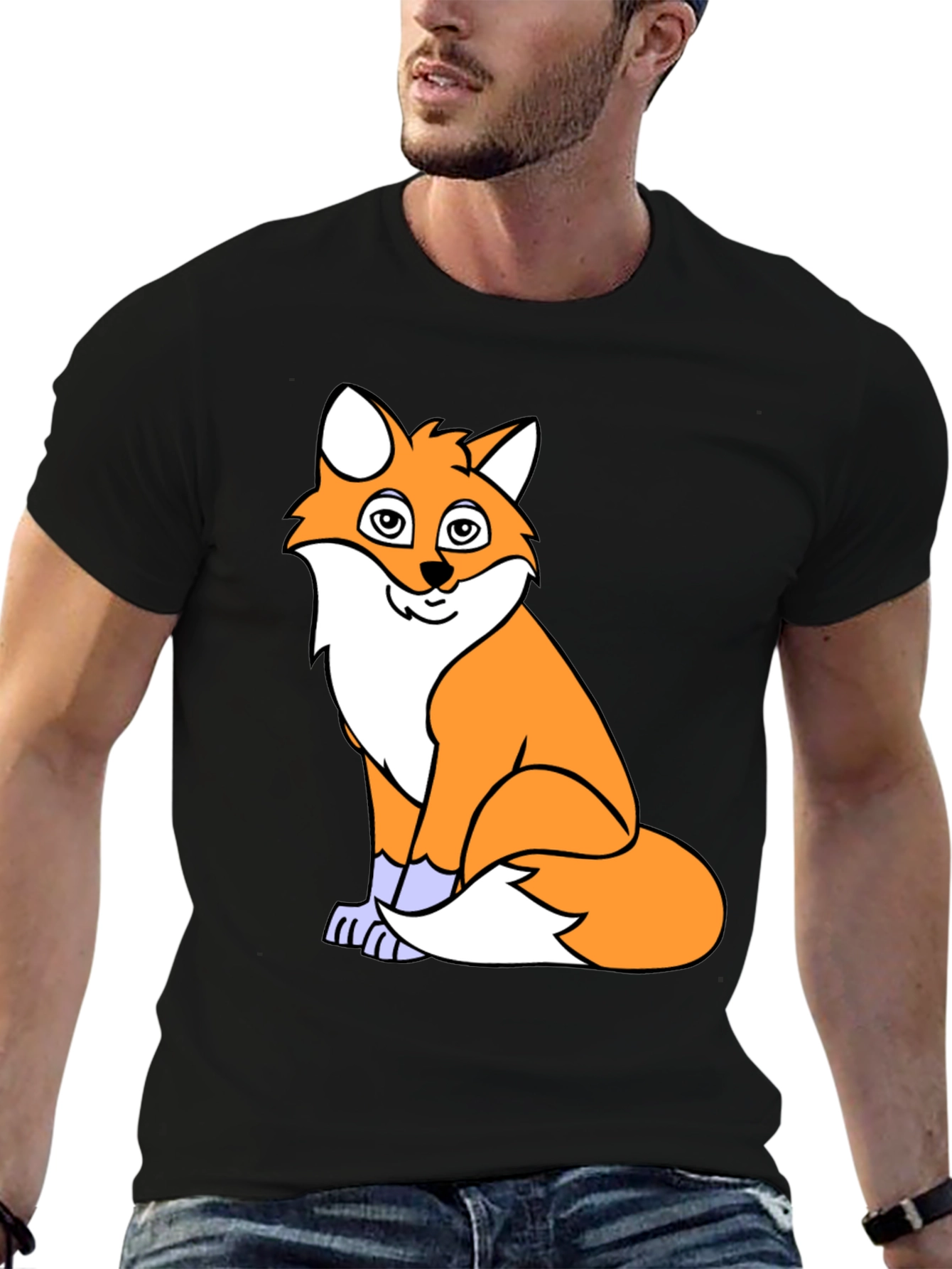 Fox Graphic Print T-Shirt - Casual Black Tee