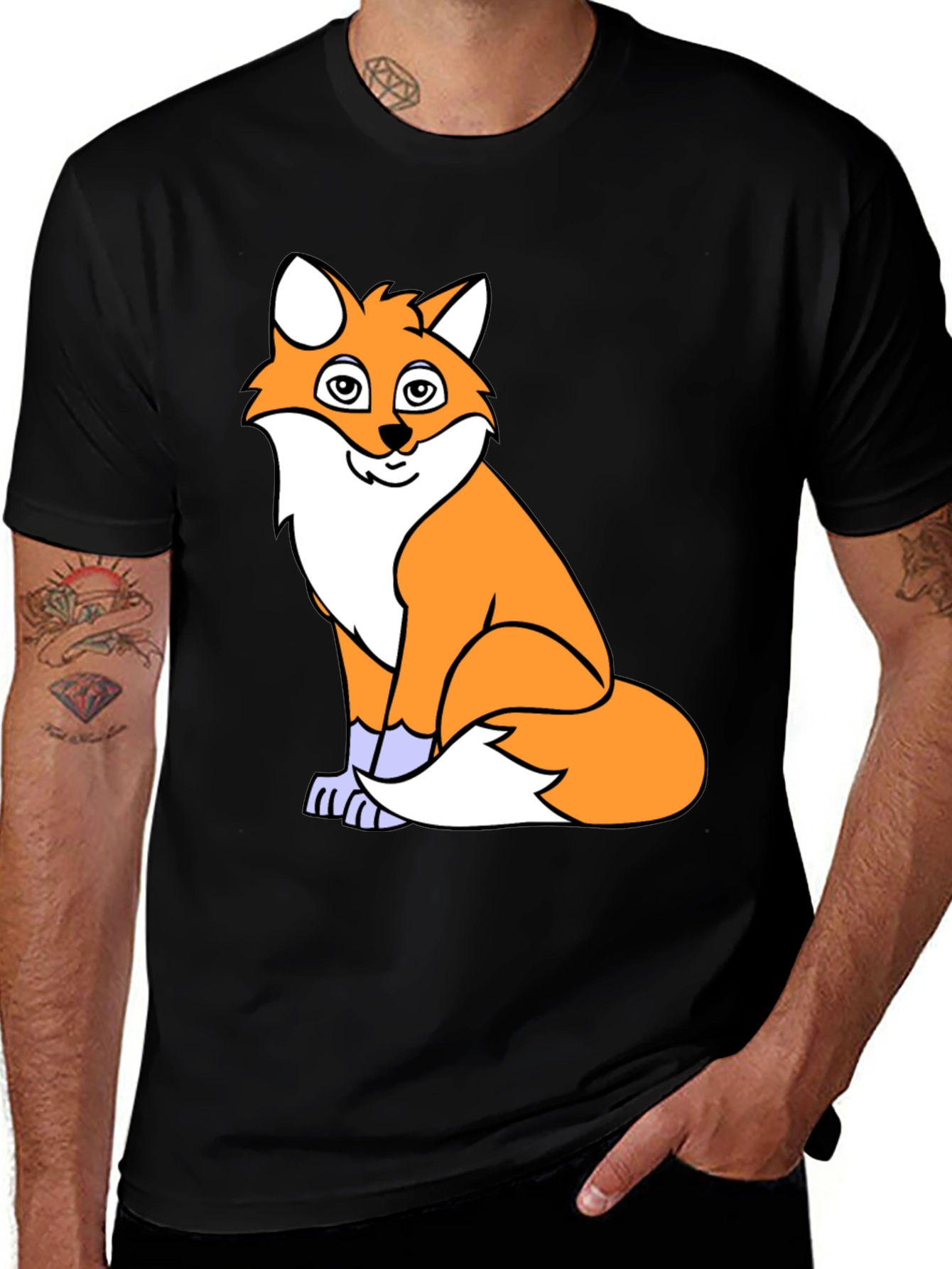 Fox Graphic Print T-Shirt - Casual Black Tee