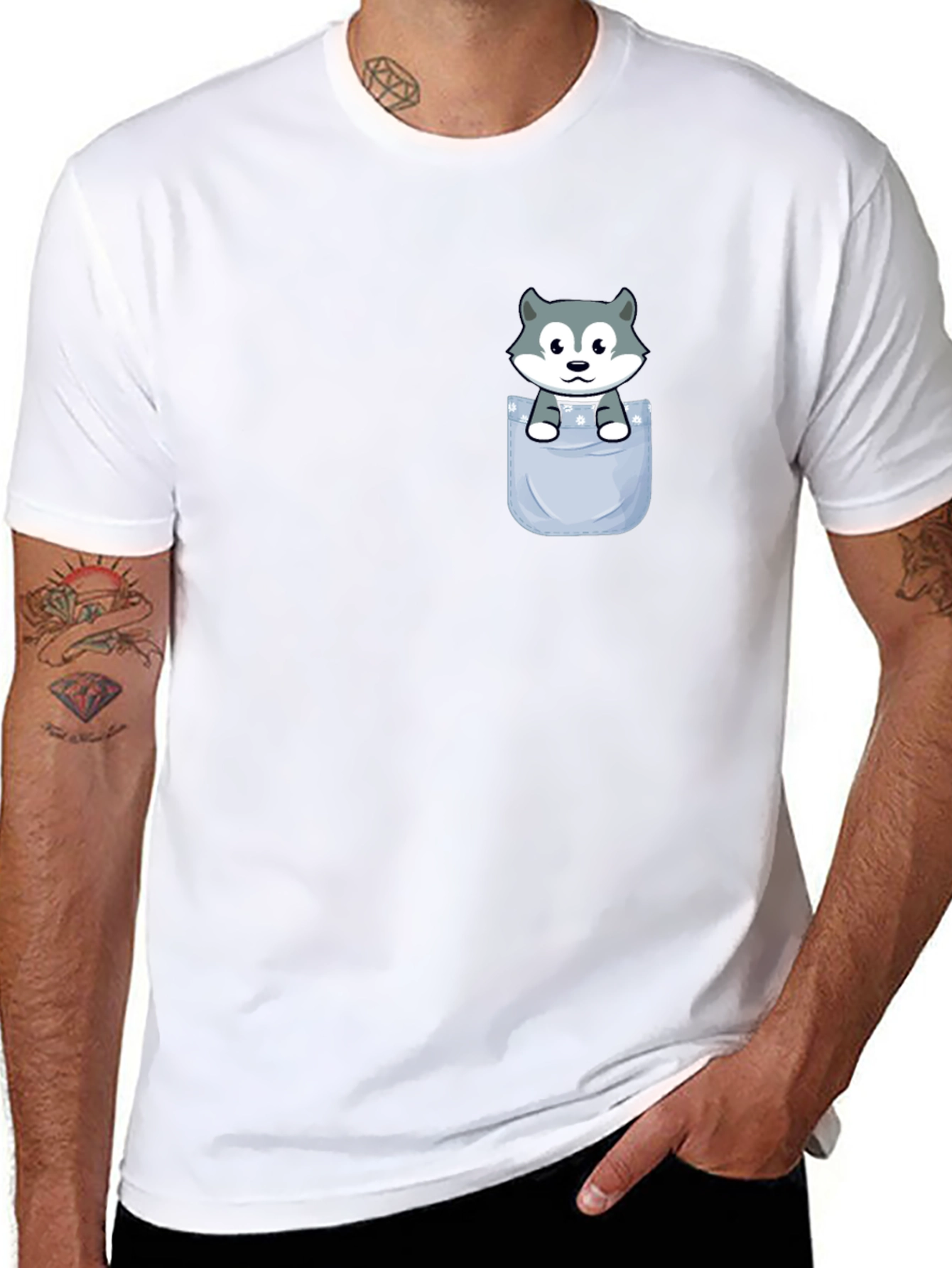 Husky Pup in Pocket T-Shirt
