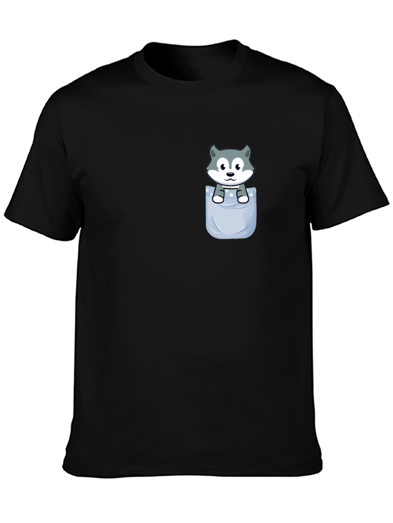 Husky Pup in Pocket T-Shirt