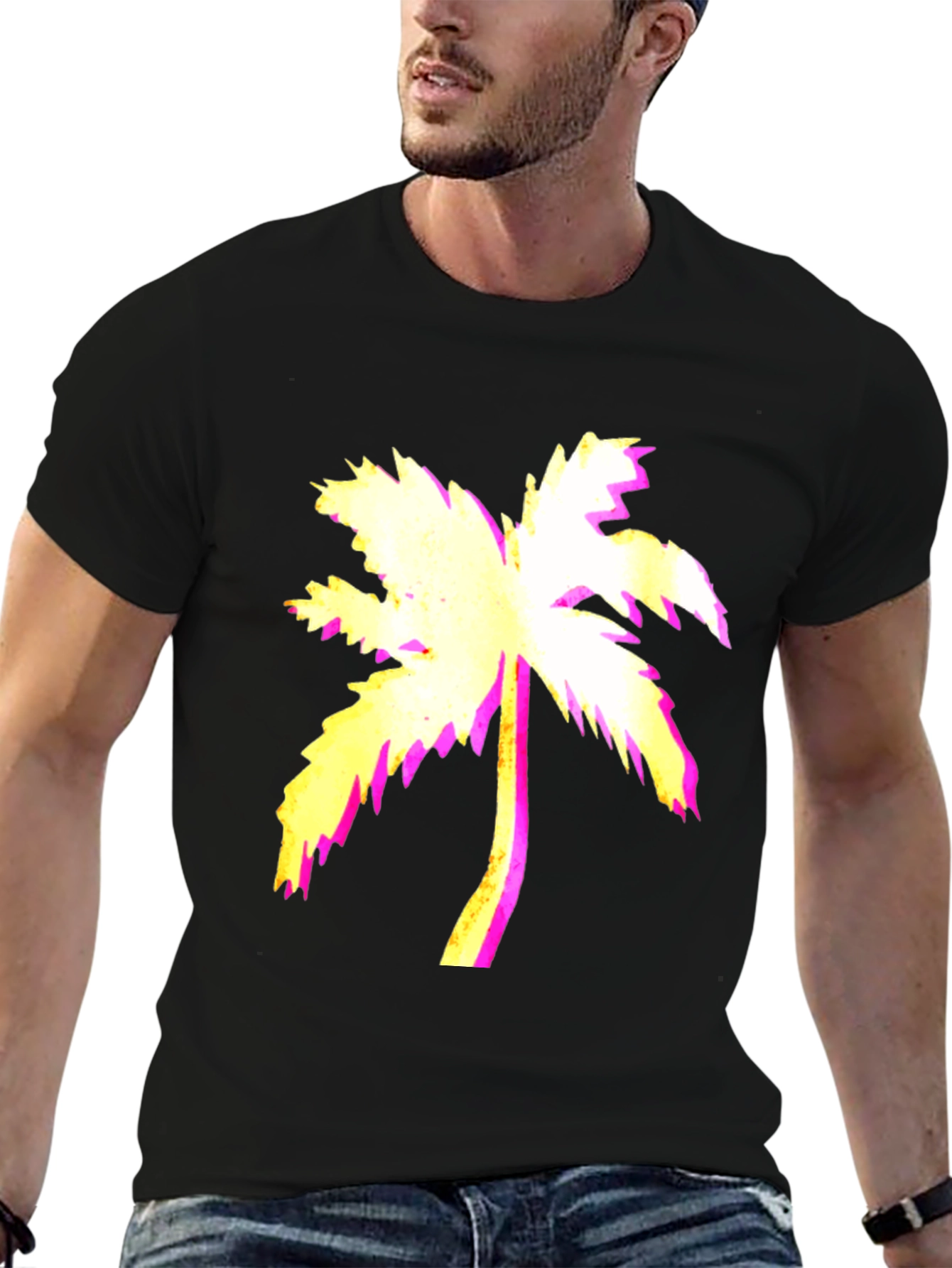 Vaporwave Palm Tree Black Graphic Tee