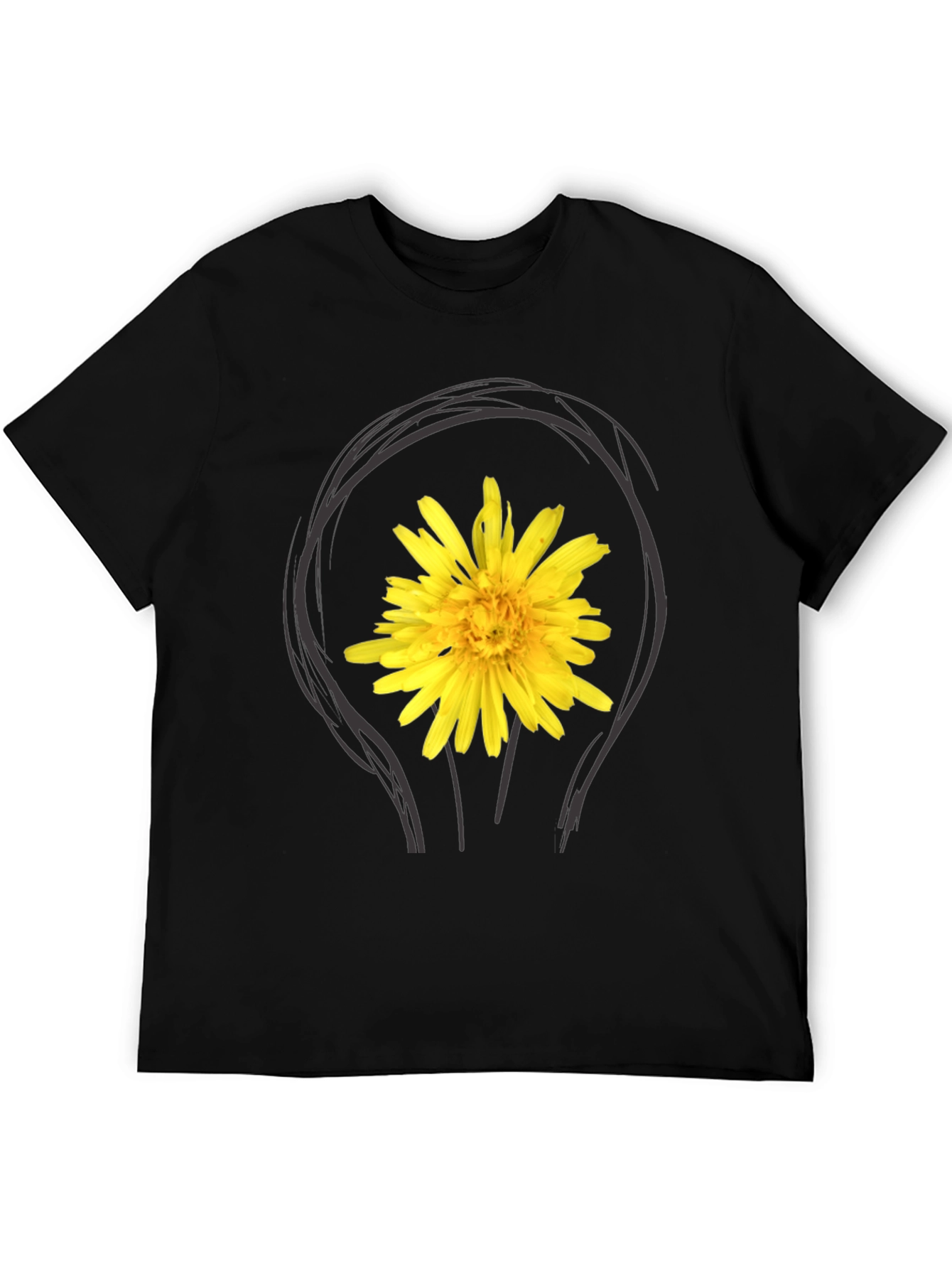 Dandelion Bulb Tee - Black Cotton Graphic T-Shirt