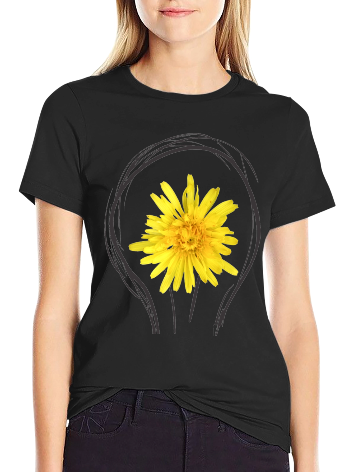 Dandelion Bulb Tee - Black Cotton Graphic T-Shirt