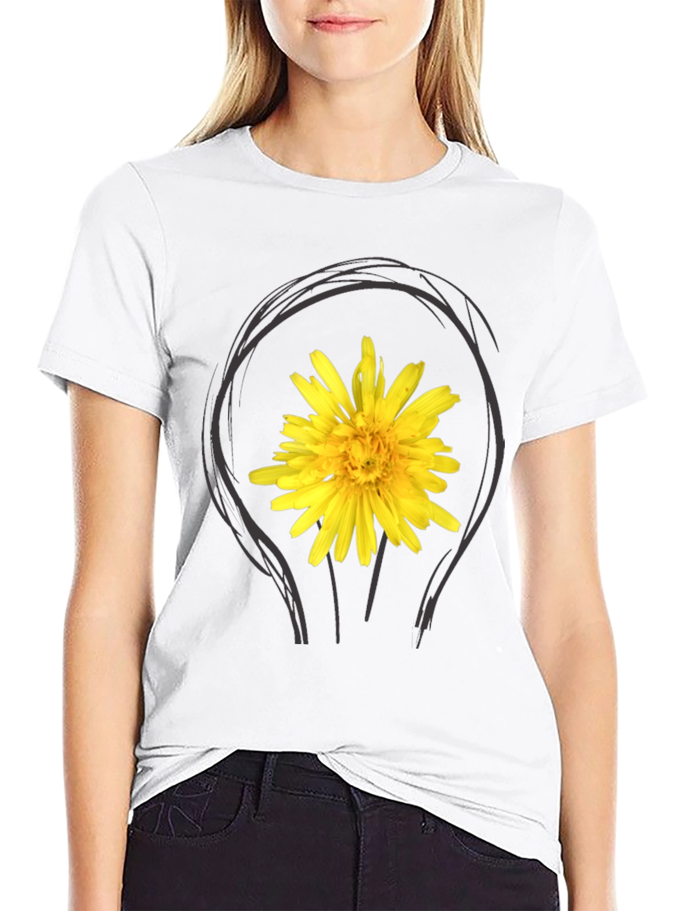 Dandelion Bulb Tee - Black Cotton Graphic T-Shirt