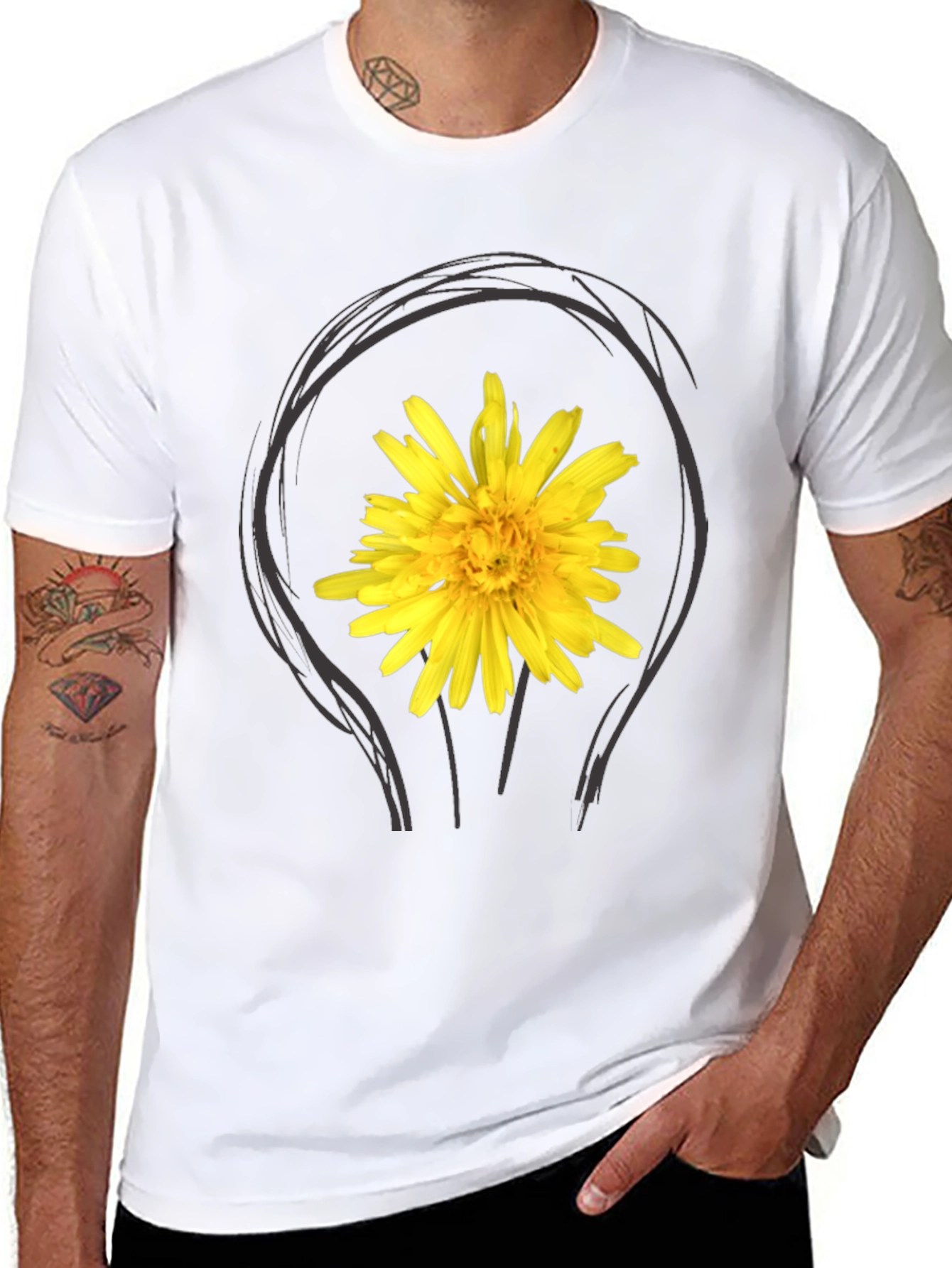 Dandelion Bulb Tee - Black Cotton Graphic T-Shirt