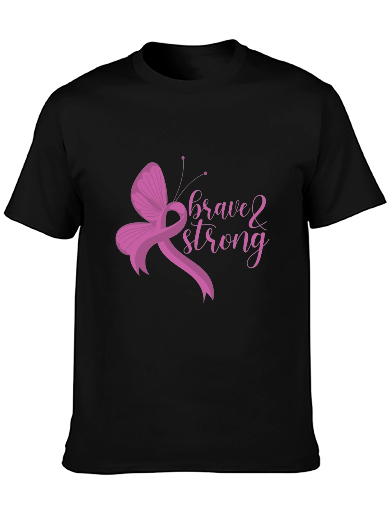 Brave & Strong Ribbon Butterfly Black T-Shirt