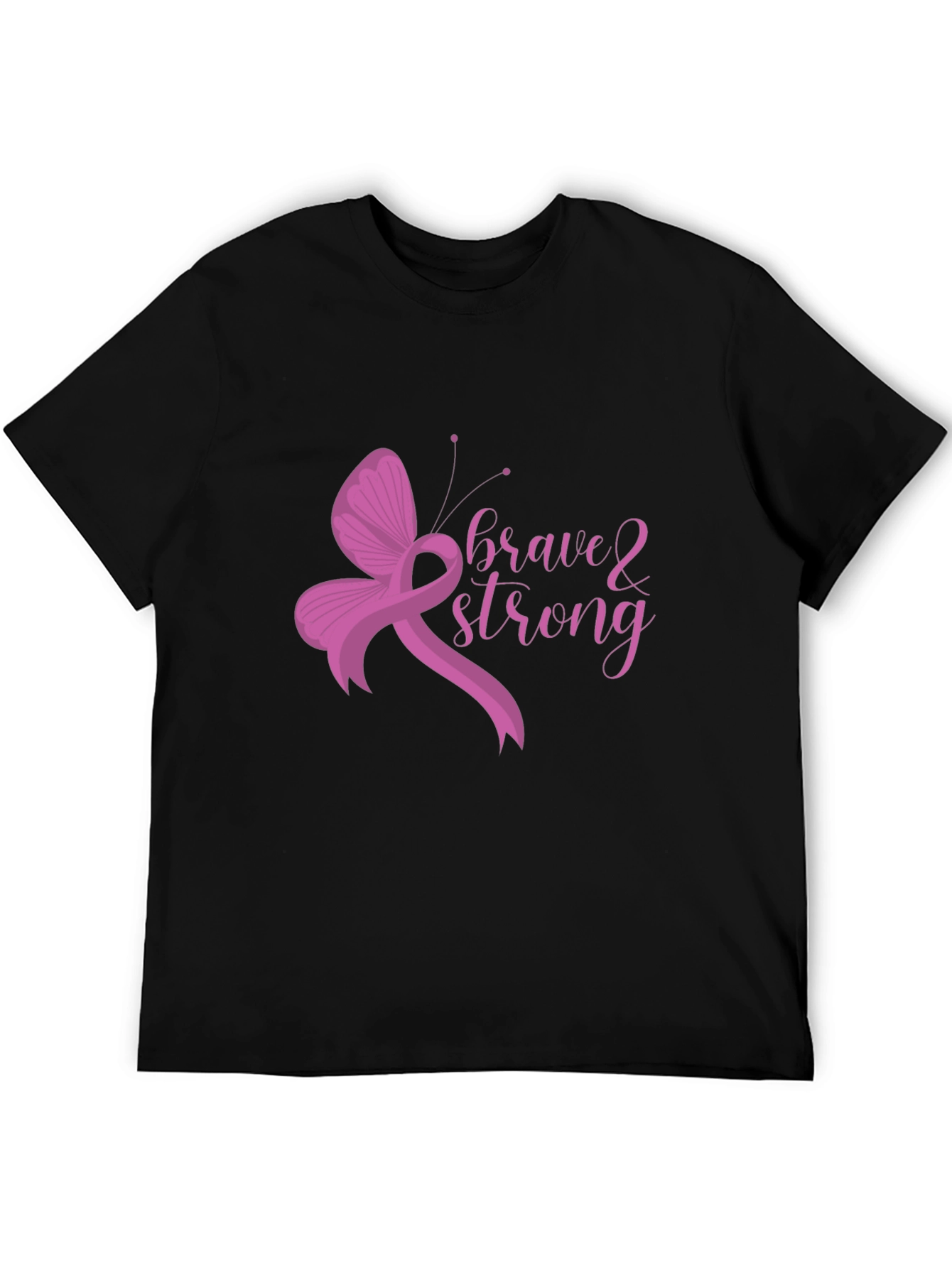 Brave & Strong Ribbon Butterfly Black T-Shirt