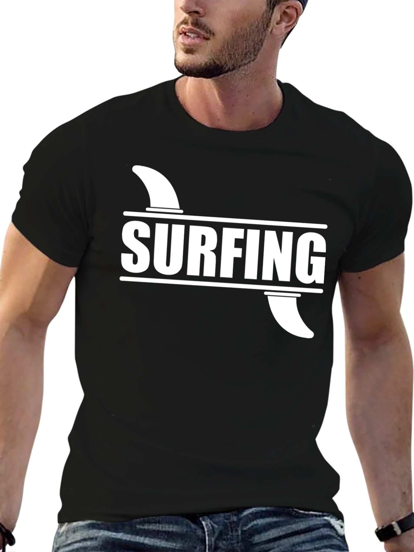 Surfing Graphic T-Shirt - Stylish Black Tee