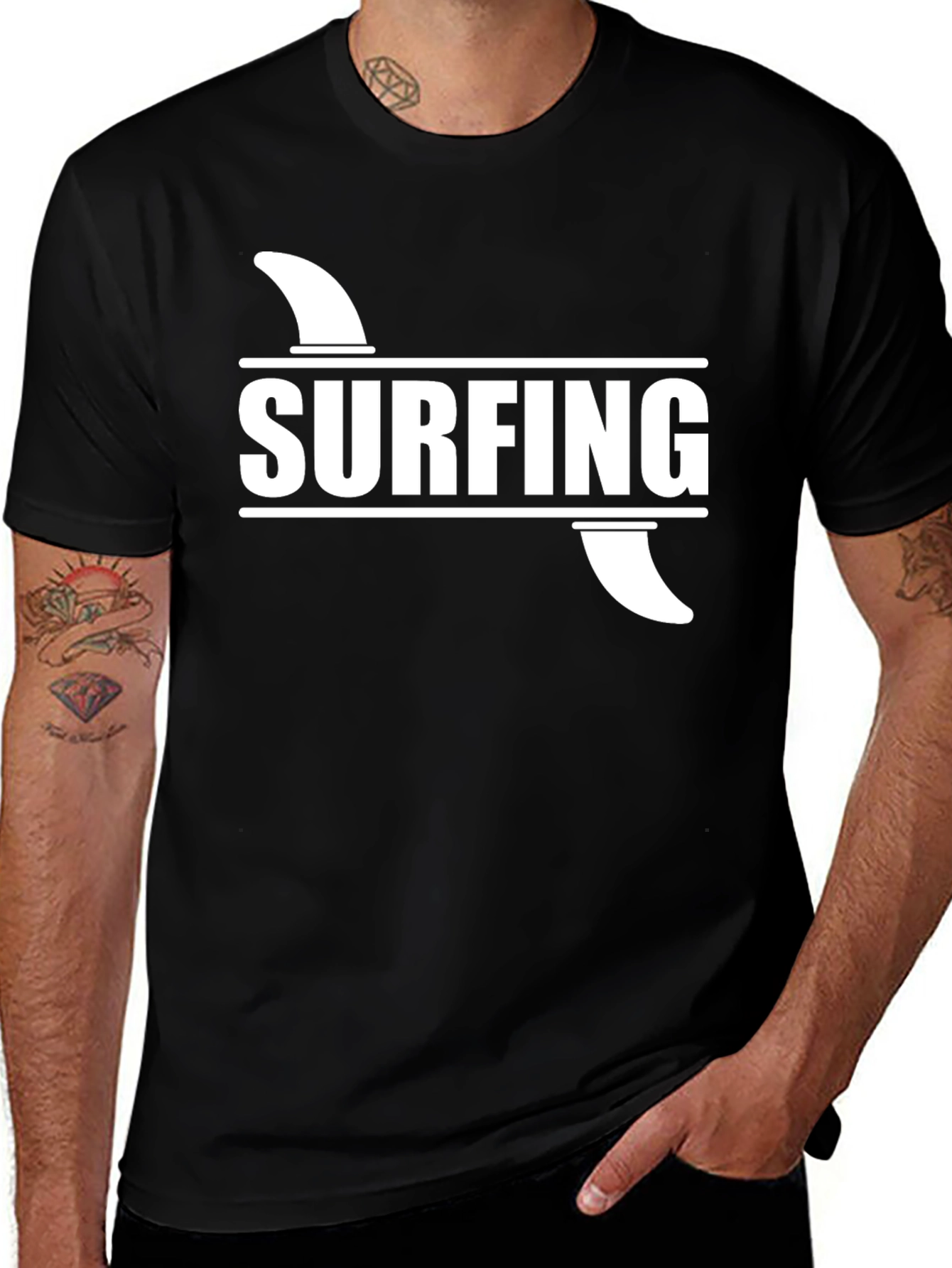 Surfing Graphic T-Shirt - Stylish Black Tee