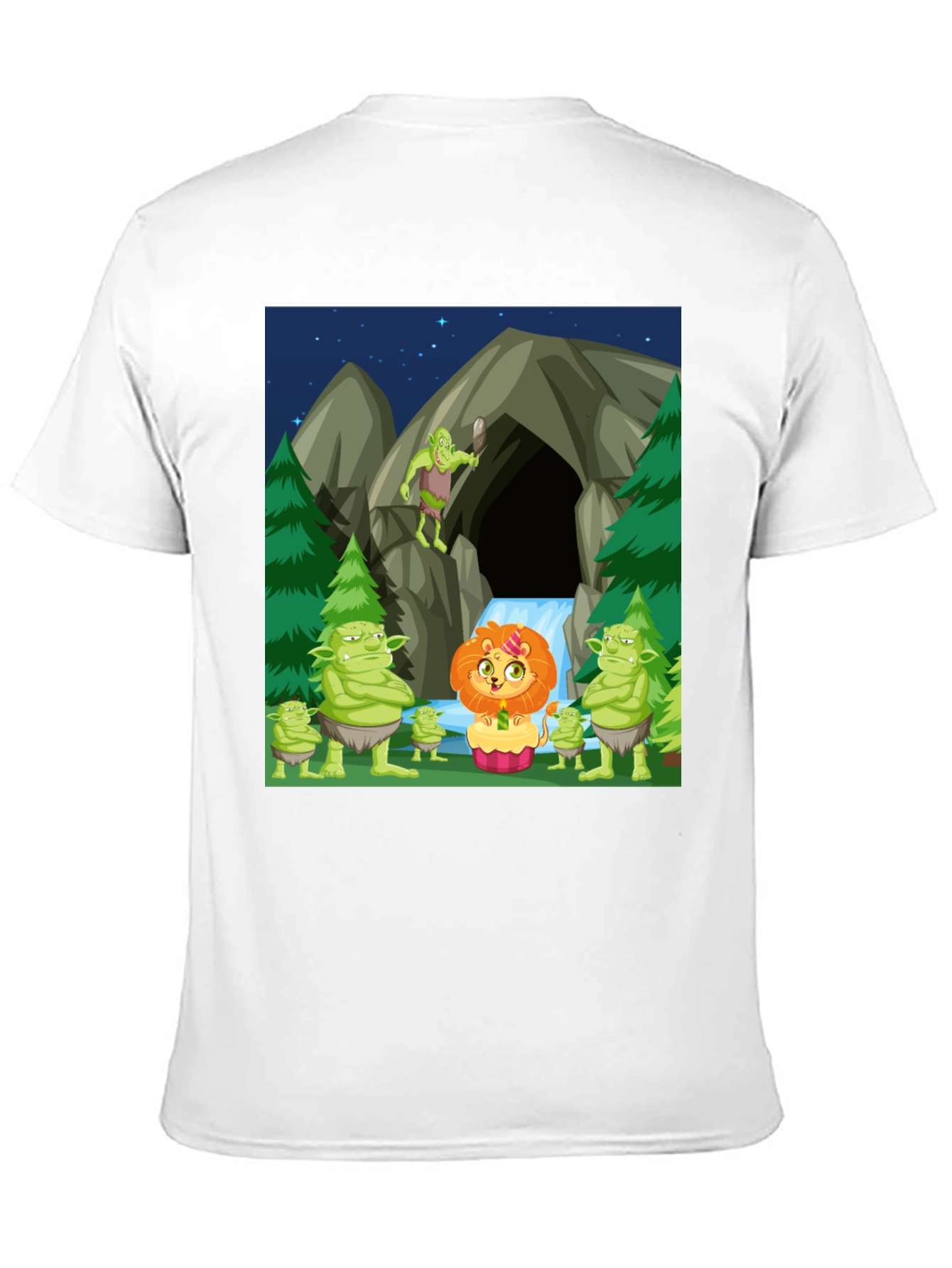 Cartoon Lion & Trolls Black T-Shirt