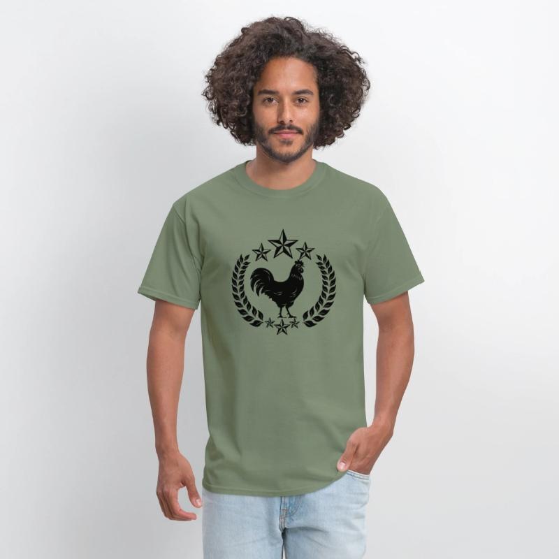 Black rooster in laurel wreath