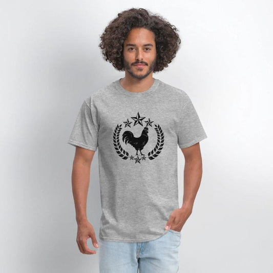 Black rooster in laurel wreath