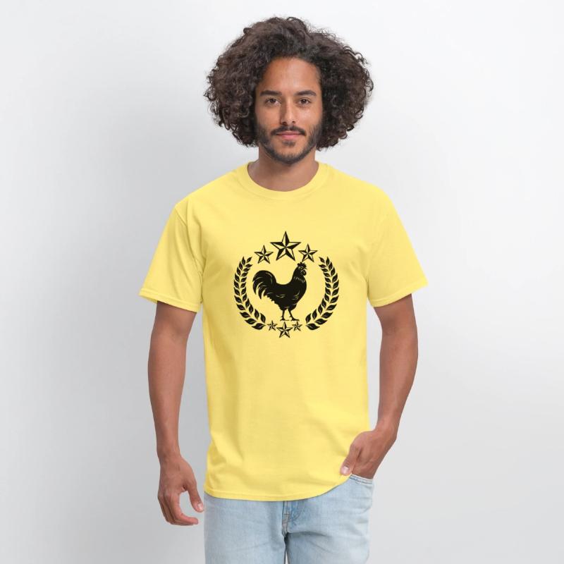 Black rooster in laurel wreath