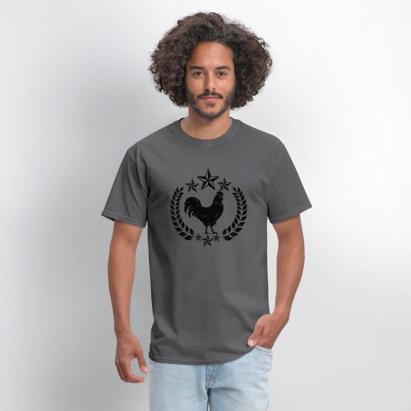 Black rooster in laurel wreath