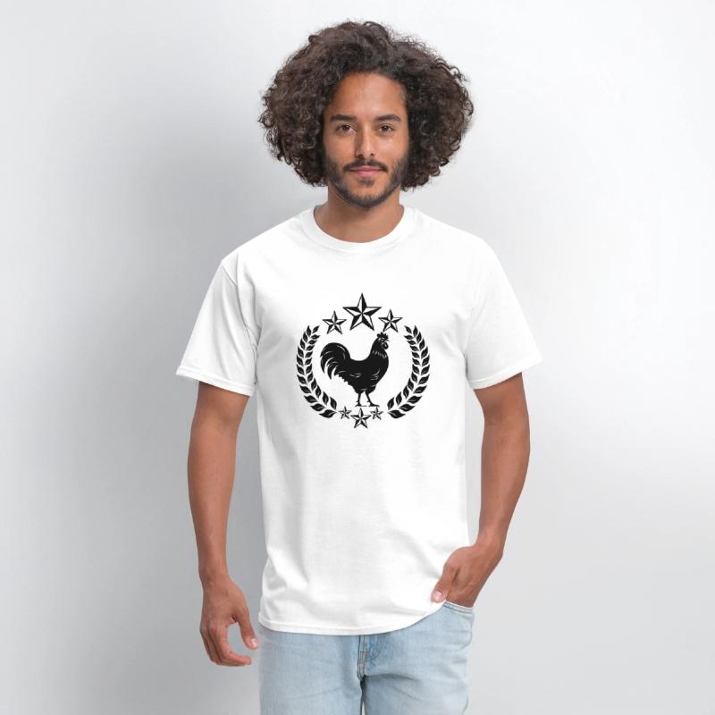 Black rooster in laurel wreath