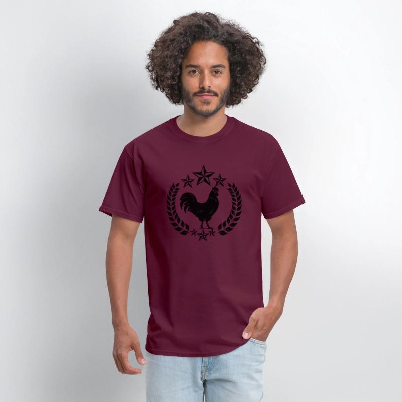 Black rooster in laurel wreath