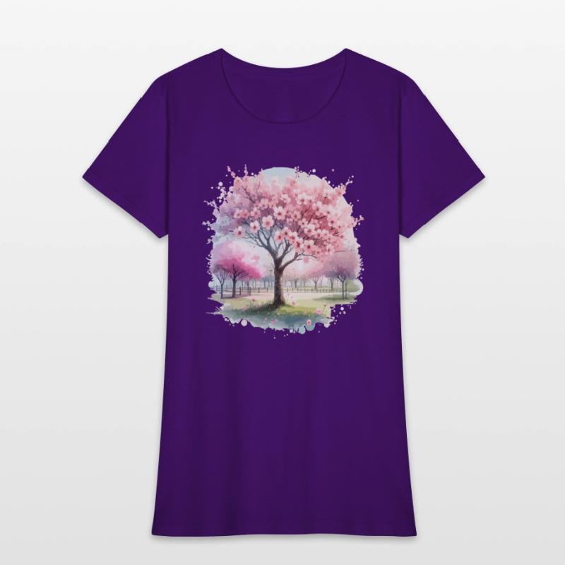 Blooming cherry blossom tree in the park in waterc